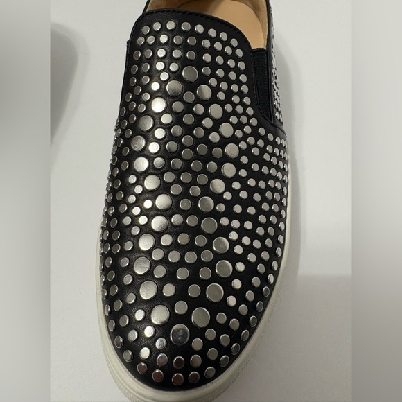 Vince Camuto Black Leather Silver Studded Slip-On Sneakers, Shoes w Rubber Sole - Picture 10 of 12